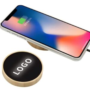 Wooden Bamboo Wireless LED Charger – Natural Design with a Modern Glow