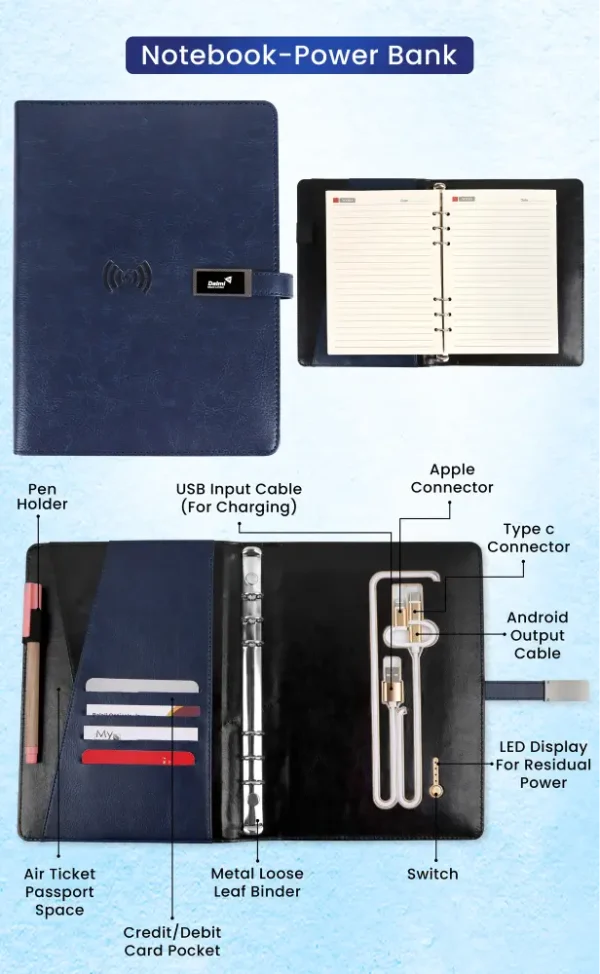 Power Bank Diary with Wireless Charging and LED Logo – Power, Style, and Branding in One - Image 3