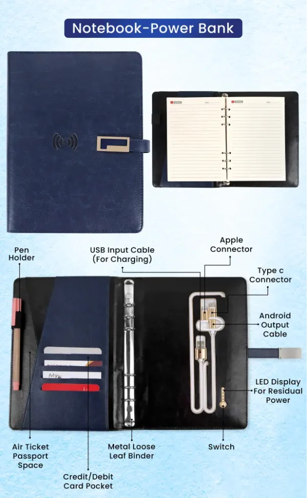 Power Bank Diary with Wireless Charging – Smart. Stylish. Supercharged - Image 3
