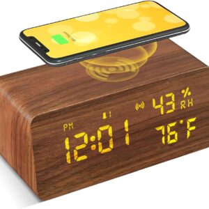 Wooden LED Clock with Wireless Charging – Smart Time Meets Seamless Charging