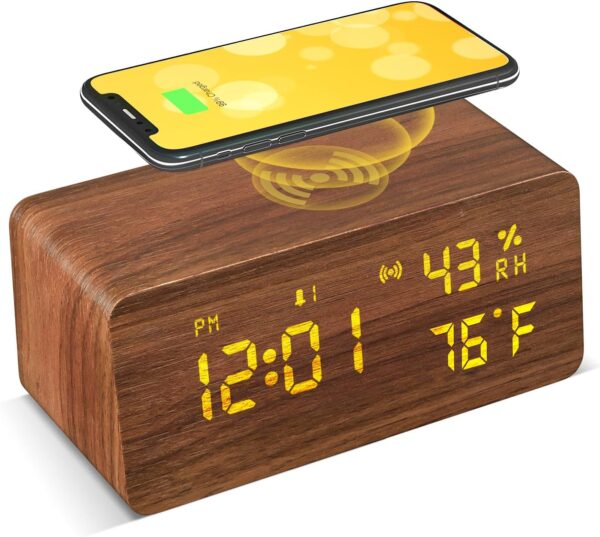 Wooden LED Clock with Wireless Charging – Smart Time Meets Seamless Charging