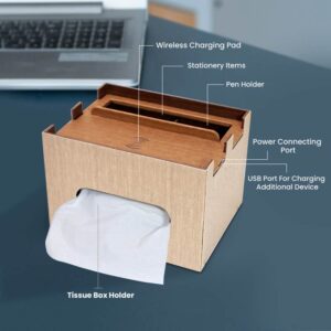 Tissue box with wireless Charger and Pen Holder
