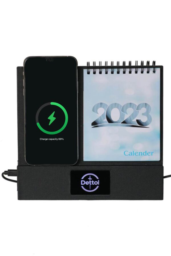 Calendar with wireless charging and LED logo